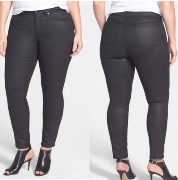 Eileen Fisher 18W Waxed Black Denim Jeans Organic Cotton Blend F3WDN - Picture 1 of 11